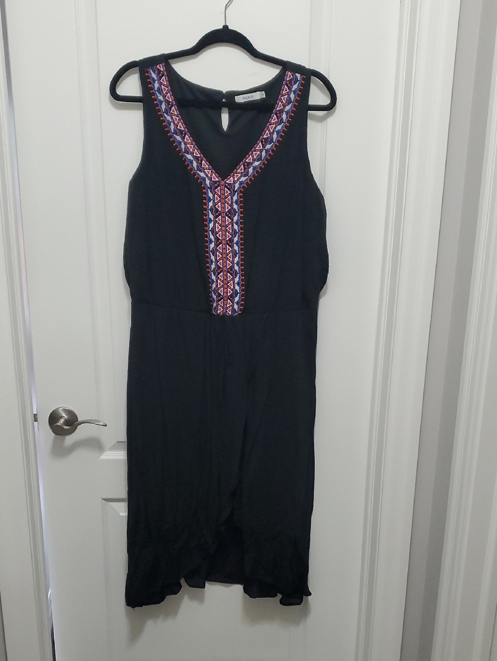 Ricki's Black Midi Dress with Multicolor Embroidered V-Neck